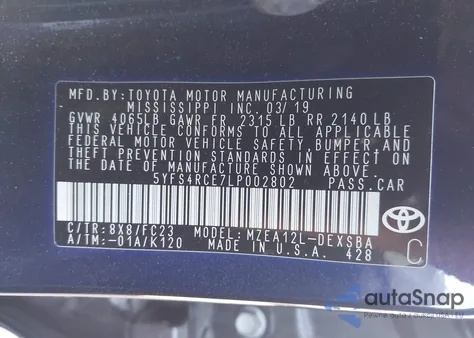 2020 Toyota Corolla Se из США, поврежденный, VIN 5YFS4RCE7LP002802